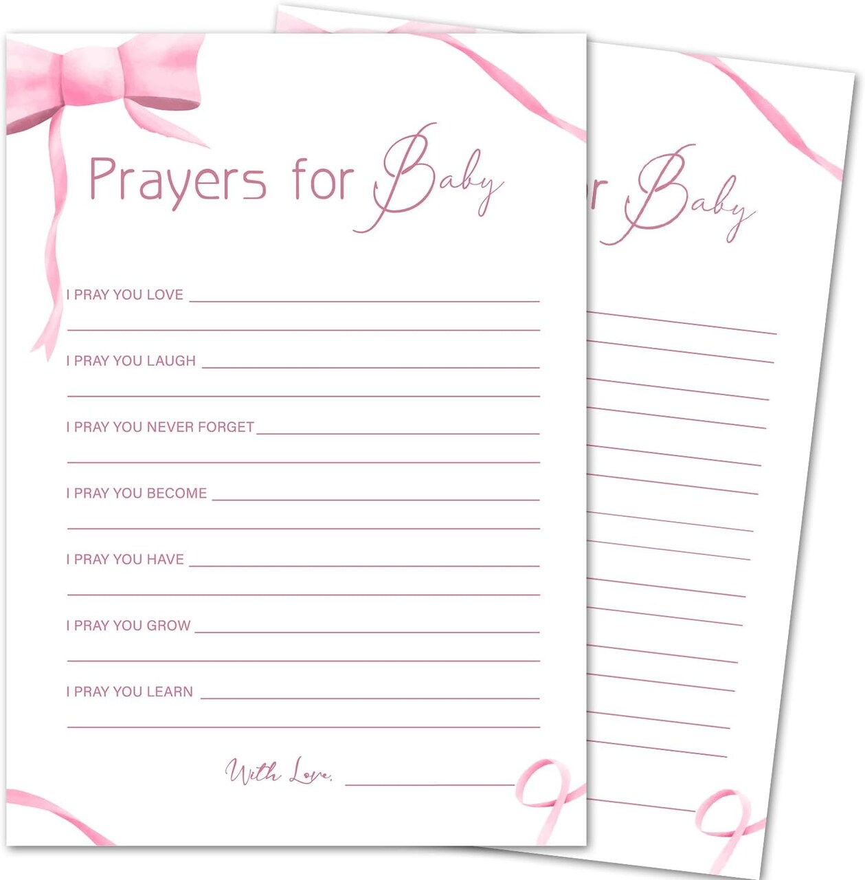 Prayers for Baby Game, Pink Bow Baby Shower Games Activity Gender Reveal Party Supplies, 30 Double-Sided Game Cards (5x7) -p11